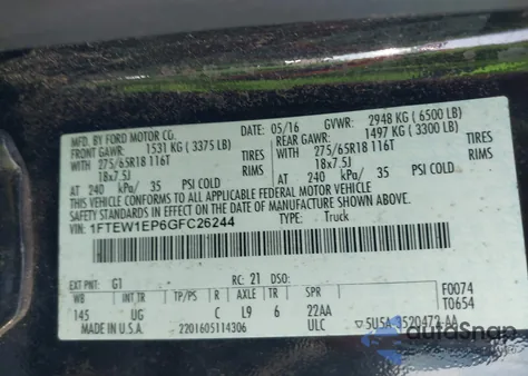 2016 Ford F-150 Xlt from USA, damaged, VIN 1FTEW1EP6GFC26244